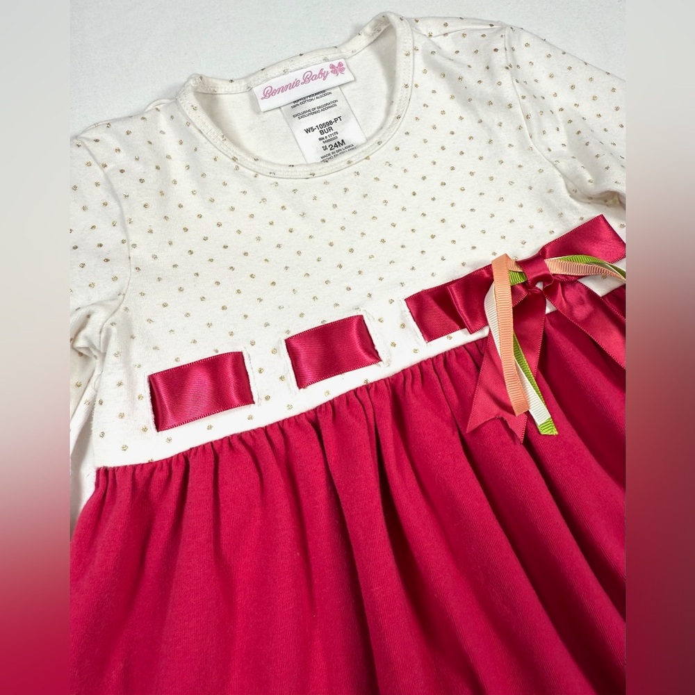 BONNIE BABY Girls' Autumn Thanksgiving Pumpkin Applique Mixed Print Dress 24M - Picture 4 of 10